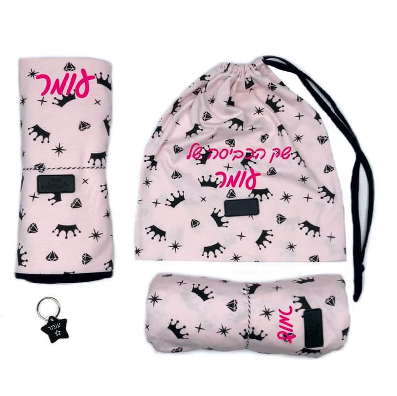 סט מצעים לגן- קיץ: כתרים ורוד. כולל הדפסת שם