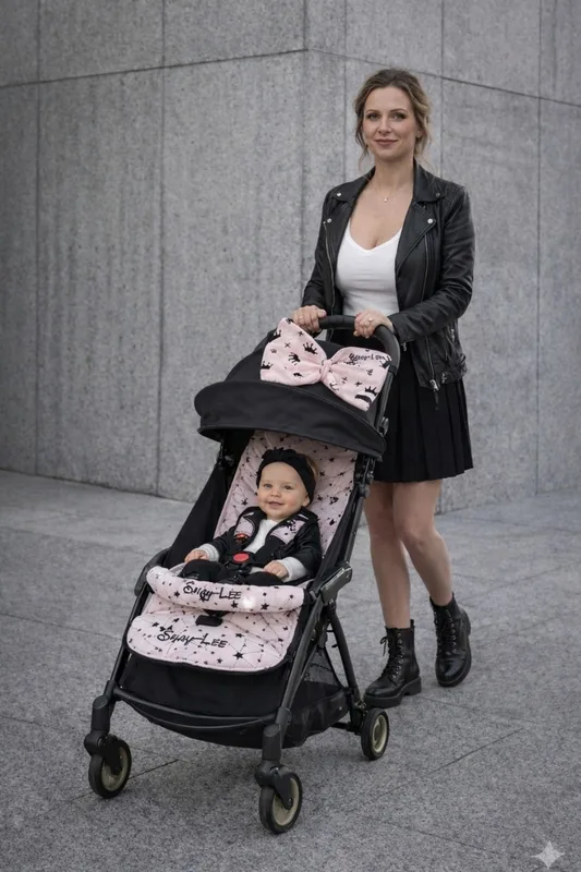 סט ריפודית וחבקים: מתאים לעגלה/לטיולון/לסלקל/לדונה- ורוד כוכבים