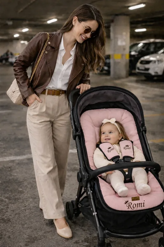 סט ריפודית וחבקים: מתאים לעגלה/לטיולון/לסלקל/לדונה- ורוד מעושן